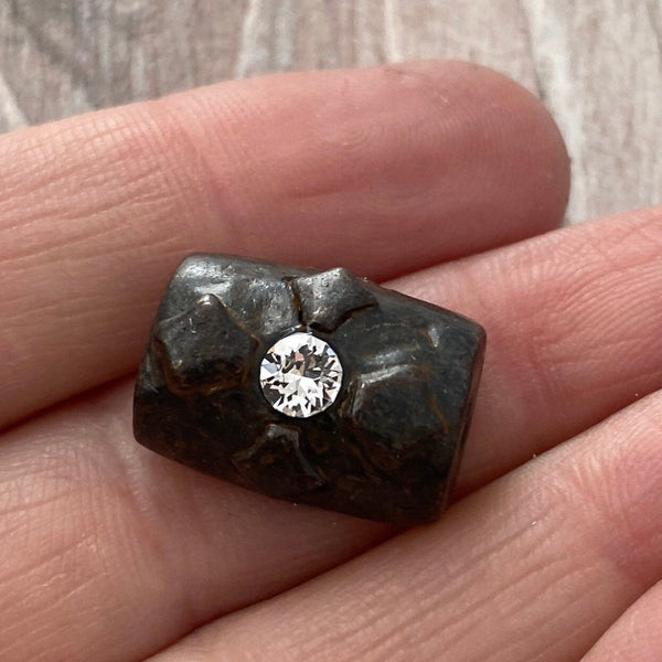 Load image into Gallery viewer, Large Artisan Barrel Bead with Swarovski Crystal Rhinestone, Antiqued Rustic Pewter Cross Flower Slider Jewelry Components Supplies, BR-6116
