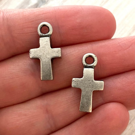 2 Cross Charm, Silver Cross for Necklace, Small Block Cross, Religious Charms, Spiritual Jewelry, Jewelry Making, Religious Jewelry, PW-6008