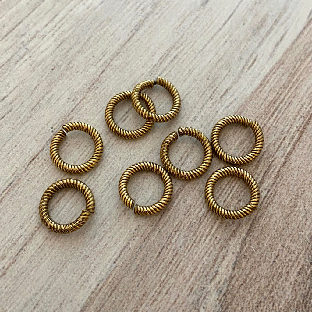 9mm Large Antiqued Gold Jump Rings, Textured Jump Ring, Brass Jump Rin ...