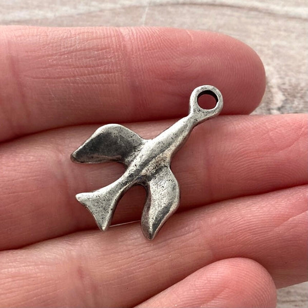 Load image into Gallery viewer, Modern Dove Charm, Simple Silver Pewter Holy Spirit, Rosary Making Jewelry Supplies, PW-6133
