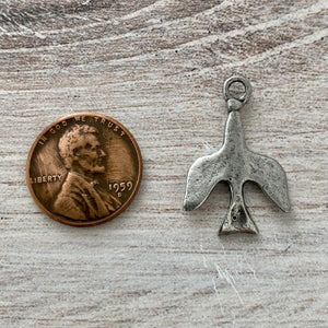Modern Dove Charm, Simple Silver Pewter Holy Spirit, Rosary Making Jewelry Supplies, PW-6133
