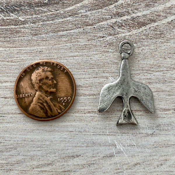 Load image into Gallery viewer, Modern Dove Charm, Simple Silver Pewter Holy Spirit, Rosary Making Jewelry Supplies, PW-6133
