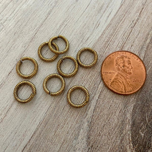9mm Large Antiqued Gold Jump Rings, Textured Jump Ring, Brass Jump Rings, 10 rings, GL-3007