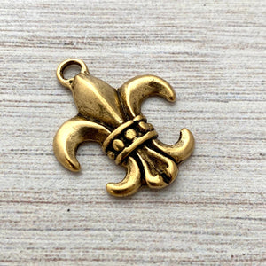 Fleur de lis French Charm, Antiqued Gold, New Orleans Charm, Paris Jewelry, Paris Charm, Findings, GL-6143