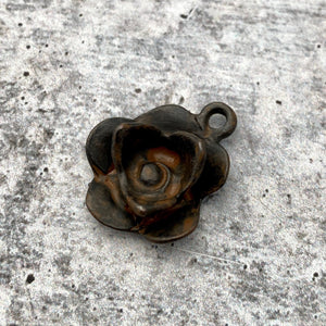 Flower Charm, Antiqued Rustic Brown Rose Pendant for Jewelry, BR-6153