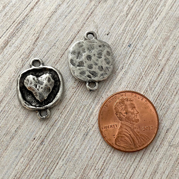 Load image into Gallery viewer, 2 Puffy Heart Silver Connector, Artisan Jewelry Making Supplies, PW-6157
