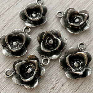 Flower Charm, Antiqued Rustic Brown Rose Pendant for Jewelry, PW-6153