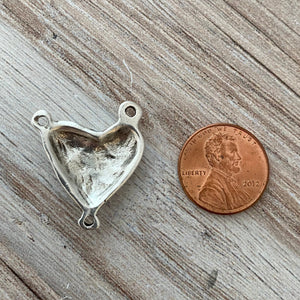 Silver Puffy Hammered Heart Connector, Rosary Centerpiece, Heart Pendant, 3 Way Connector, SL-6147