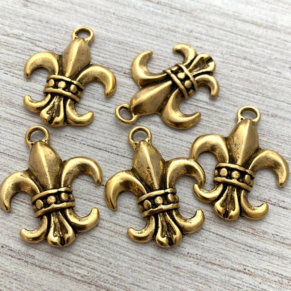 Load image into Gallery viewer, Fleur de lis French Charm, Antiqued Gold, New Orleans Charm, Paris Jewelry, Paris Charm, Findings, GL-6143
