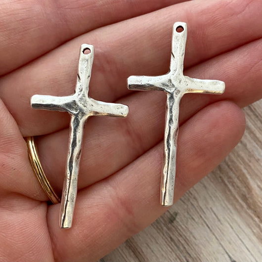 2 Stick Cross Pendant, Silver Cross Charm for Jewelry Making, Stick Cross, SL-6148
