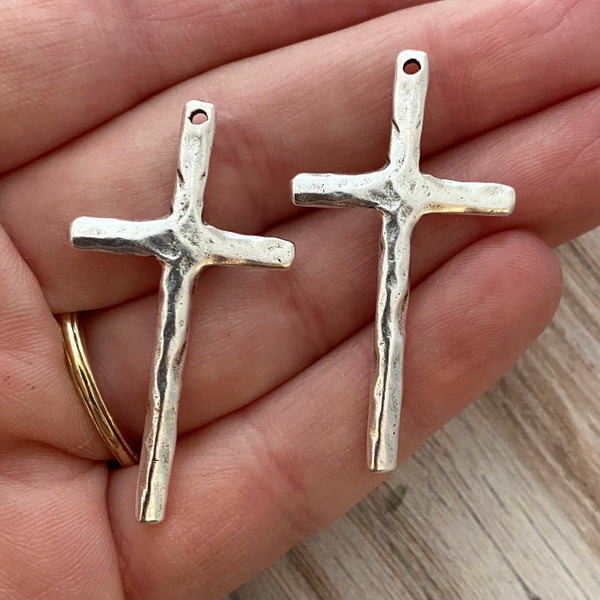 Load image into Gallery viewer, 2 Stick Cross Pendant, Silver Cross Charm for Jewelry Making, Stick Cross, SL-6148
