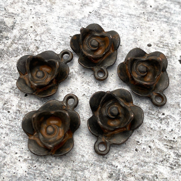 Load image into Gallery viewer, Flower Charm, Antiqued Rustic Brown Rose Pendant for Jewelry, BR-6153
