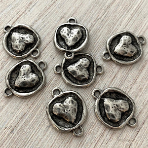 2 Puffy Heart Silver Connector, Artisan Jewelry Making Supplies, PW-6157