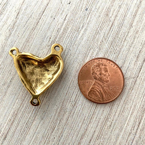 Gold Puffy Hammered Heart Connector, Rosary Centerpiece, Heart Pendant, 3 Way Connector, GL-6147