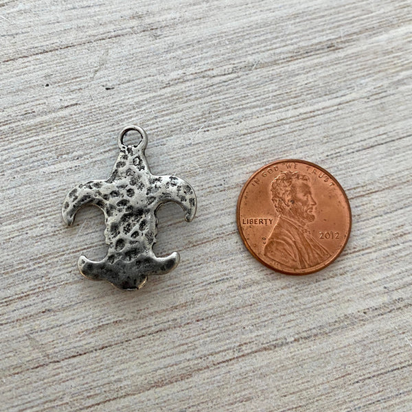 Load image into Gallery viewer, Fleur de lis French Charm, Antiqued Silver Pewter, New Orleans Charm, Paris Jewelry, Paris Charm, Findings, PW-6143
