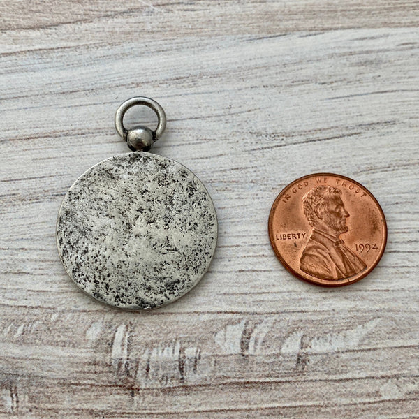 Load image into Gallery viewer, Medium Old French Marianne Medal Replica, Antiqued Silver Charm Pendant, Woman Lady Coin, Jewelry Supplies, PW-6158
