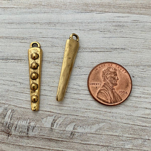 2 Dotted Dangles, Antiqued Gold Spike Charms, Jewelry Making Components Supplies, GL-6146