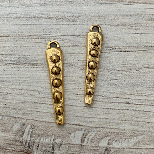 Load image into Gallery viewer, 2 Dotted Dangles, Antiqued Gold Spike Charms, Jewelry Making Components Supplies, GL-6146
