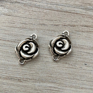 2 Simple Rose Connector, Silver Flower Charm, Jewelry Making Supplies, Carsons Cove, SL-6155