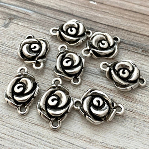 2 Simple Rose Connector, Silver Flower Charm, Jewelry Making Supplies, Carsons Cove, SL-6155