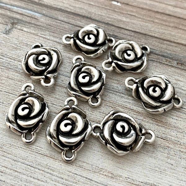 Load image into Gallery viewer, 2 Simple Rose Connector, Silver Flower Charm, Jewelry Making Supplies, Carsons Cove, SL-6155
