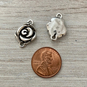 2 Simple Rose Connector, Silver Flower Charm, Jewelry Making Supplies, Carsons Cove, SL-6155