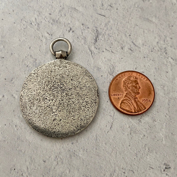 Load image into Gallery viewer, Large Old French Marianne Medal Replica, Antiqued Silver Charm Pendant, Woman Lady Coin, Jewelry Supplies, PW-6134
