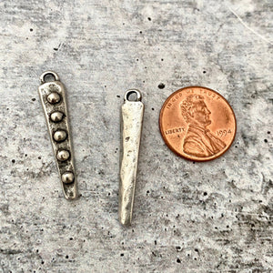 2 Dotted Dangles, Antiqued Silver Pewter Spike Charms, Jewelry Making Components Supplies, PW-6146