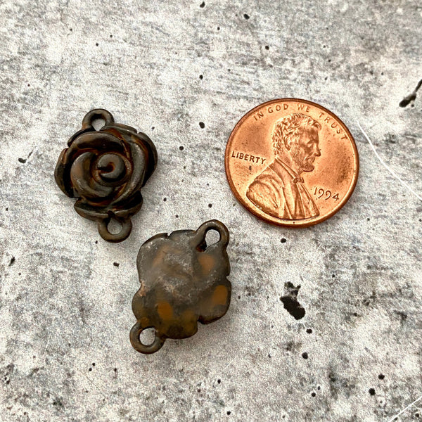 Load image into Gallery viewer, 2 Simple Rose Connector, Rustic Brown Flower Charm, Jewelry Making Supplies, Carsons Cove, BR-6155
