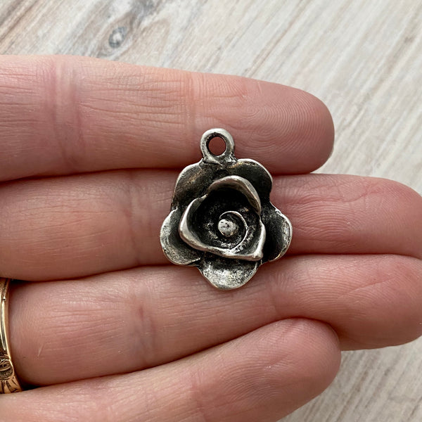 Load image into Gallery viewer, Flower Charm, Antiqued Rustic Brown Rose Pendant for Jewelry, PW-6153

