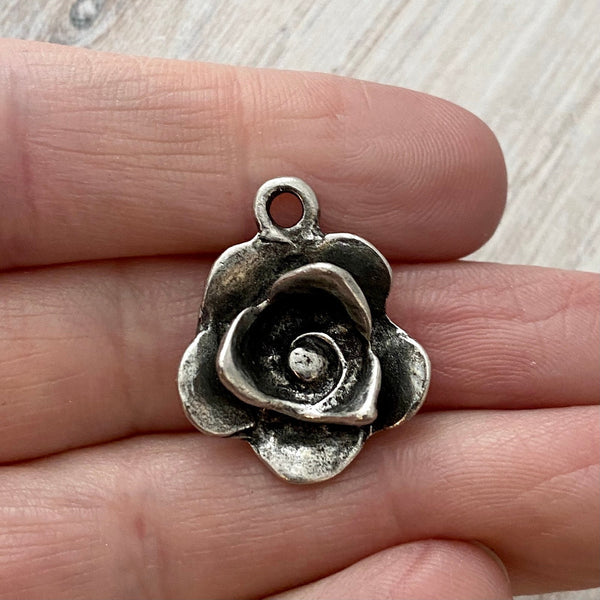 Load image into Gallery viewer, Flower Charm, Antiqued Rustic Brown Rose Pendant for Jewelry, PW-6153
