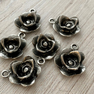 Flower Charm, Antiqued Rustic Brown Rose Pendant for Jewelry, PW-6153