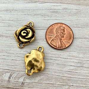 2 Simple Rose Connector, Antiqued Gold Flower Charm, Jewelry Making Supplies, Carsons Cove, GL-6155