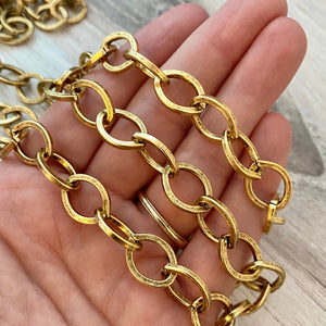 Large Gold Oval Chain, Thick Gold Flat Link Chain by the Foot, Jewelry Supplies, GL-2029