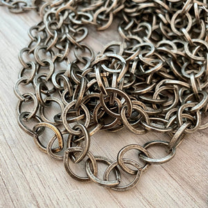 Large Antiqued Silver Oval Chain, Thick Flat Link Chain by the Foot, Jewelry Supplies, PW-2029