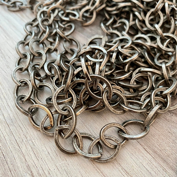 Load image into Gallery viewer, Large Antiqued Silver Oval Chain, Thick Flat Link Chain by the Foot, Jewelry Supplies, PW-2029

