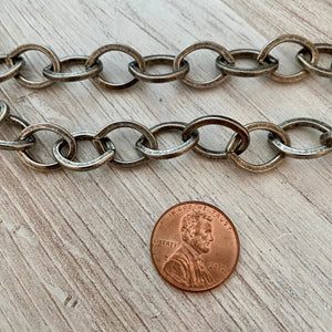Large Antiqued Silver Oval Chain, Thick Flat Link Chain by the Foot, Jewelry Supplies, PW-2029