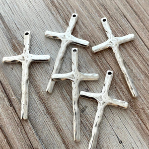 2 Stick Cross Pendant, Silver Cross Charm for Jewelry Making, Stick Cross, SL-6148