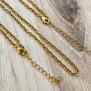 18 Inch Gold Chain Necklace with 2 inch extender, Cable Oval Chain, Jewelry Making Supplies, GL-2030