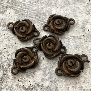 2 Simple Rose Connector, Rustic Brown Flower Charm, Jewelry Making Supplies, Carsons Cove, BR-6155