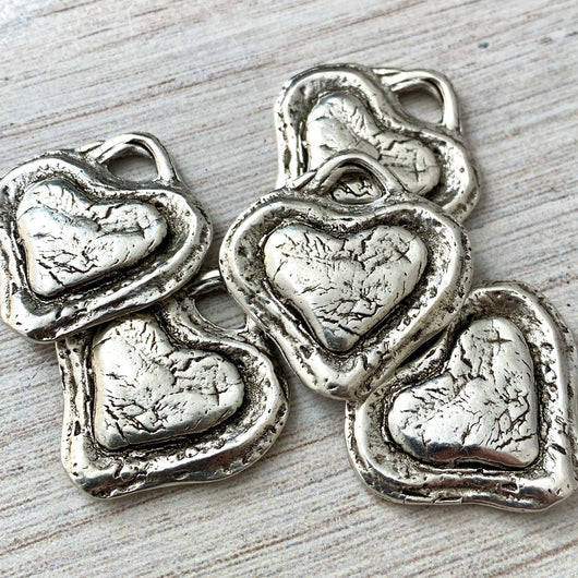 Artisan Heart Pendant, Antiqued Oxidized Silver Love Charm, Wedding Gift Favor, Carson's Cove, SL-1121