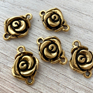 2 Simple Rose Connector, Antiqued Gold Flower Charm, Jewelry Making Supplies, Carsons Cove, GL-6155