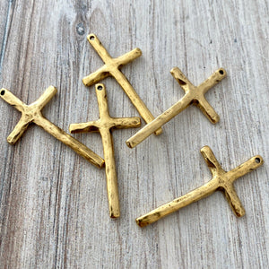 2 Stick Cross Pendant, Gold Cross Charm for Jewelry Making, Stick Cross, GL-6148