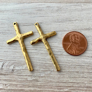 2 Stick Cross Pendant, Gold Cross Charm for Jewelry Making, Stick Cross, GL-6148