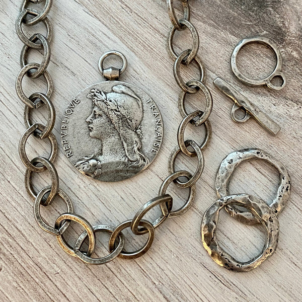 Load image into Gallery viewer, Large Antiqued Silver Oval Chain, Thick Flat Link Chain by the Foot, Jewelry Supplies, PW-2029
