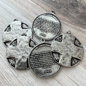 Lord's Prayer Religious Silver Medal, Jewelry Making, Communion, PW-6175