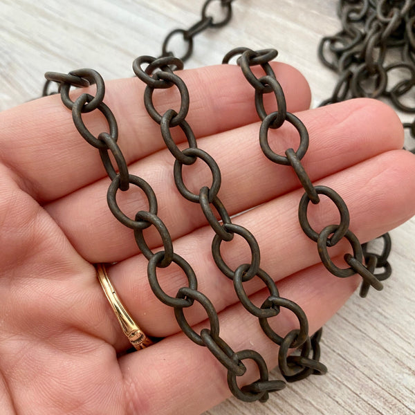 Load image into Gallery viewer, Large Smooth Chain, Oval Cable Bulk Chain By Foot, Rustic Brown Necklace Bracelet Jewelry Making BR-2028
