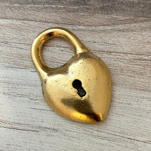Smooth Heart Lock Pendant, Gold Charm, Jewelry Making, Carson's Cove, GL-6170