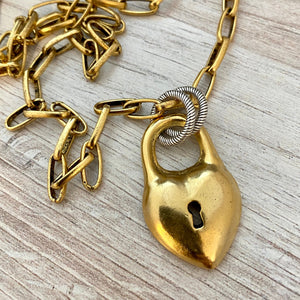 Smooth Heart Lock Pendant, Gold Charm, Jewelry Making, Carson's Cove, GL-6170