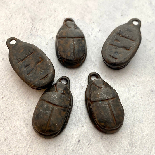 Scarab Beetle Charm, Antiqued Rustic Brown Pendant, Jewelry Supplies, BR-6176